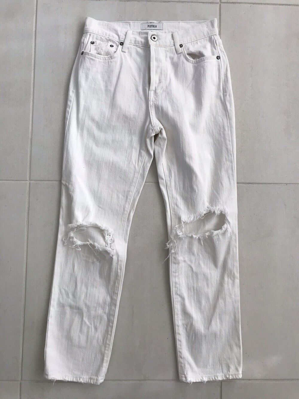 Pistola High Waist Button Fly Distressed Stretch Denim Jeans